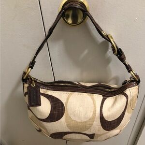 Coach Beige and Brown Signature Shoulder Bag